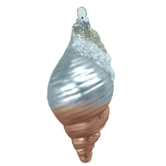 December Diamonds 79-81592 5" Blue & Gold Tulip Shell Glass Christmas Ornament - Picture 1 of 1